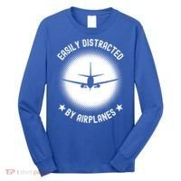 Easily Distracted By Airplanes Funny Flying Plane Gift Long Sleeve Shirt thumb 0