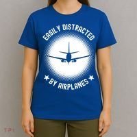 Easily Distracted By Airplanes Funny Flying Plane Gift T-Shirt thumb 4