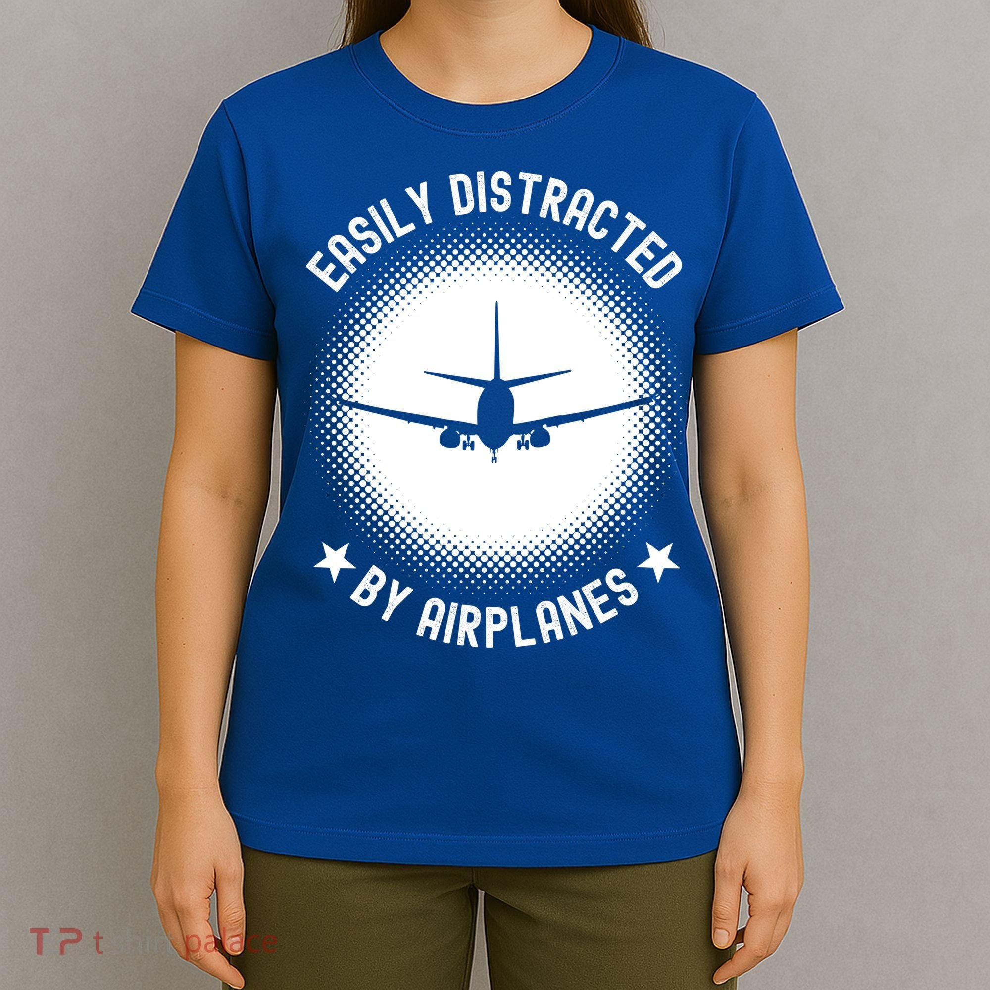 Easily Distracted By Airplanes Funny Flying Plane Gift T-Shirt