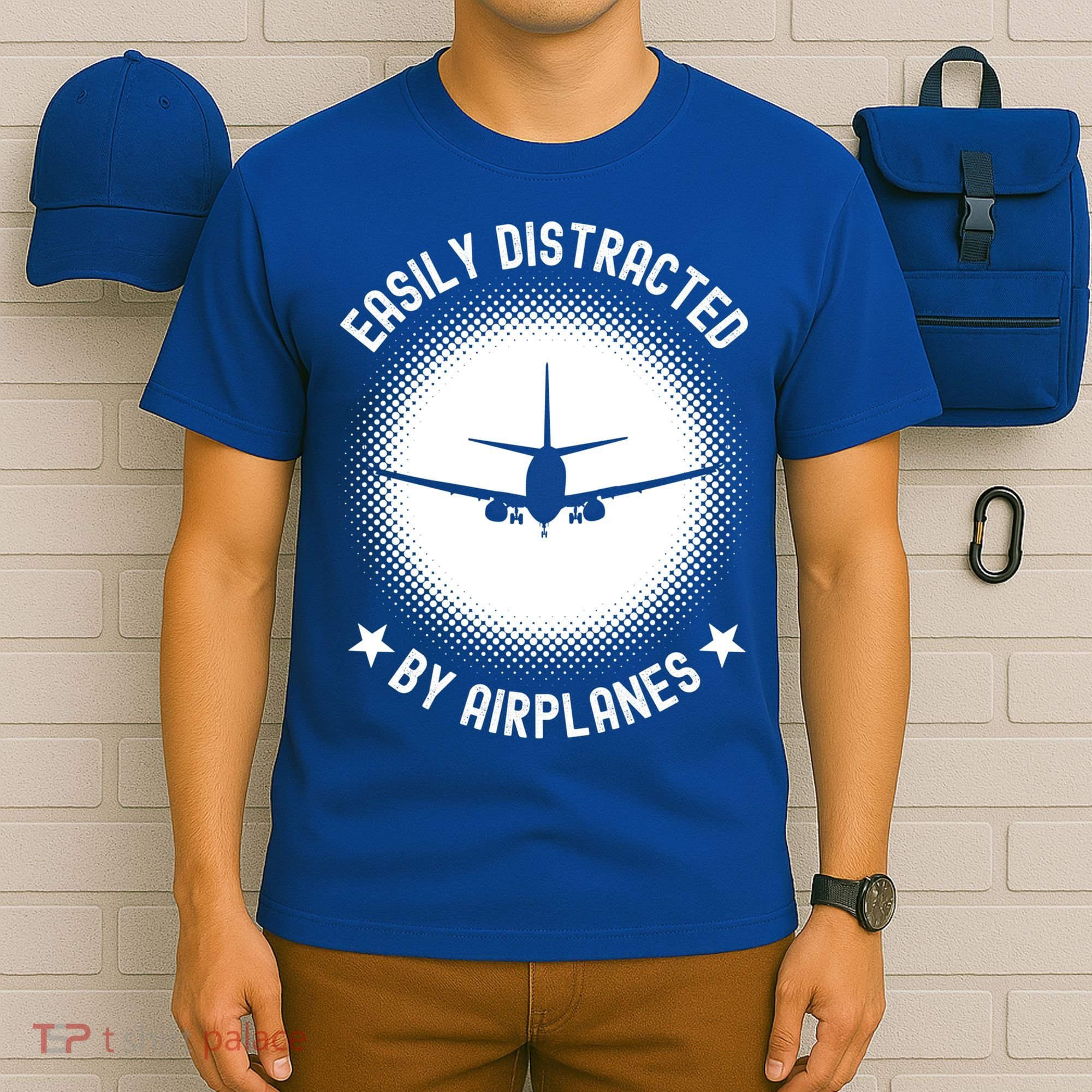 Easily Distracted By Airplanes Funny Flying Plane Gift T-Shirt