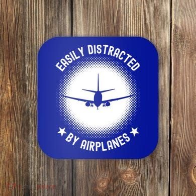Easily Distracted By Airplanes Funny Flying Plane Gift Coaster