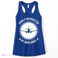 Easily Distracted By Airplanes Funny Flying Plane Gift Women's Tank Top thumb 0