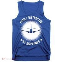 Easily Distracted By Airplanes Funny Flying Plane Gift Tank Top thumb 0