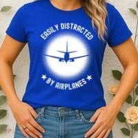 Easily Distracted By Airplanes Funny Flying Plane Gift Women's T-Shirt thumb 2