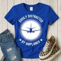 Easily Distracted By Airplanes Funny Flying Plane Gift Women's T-Shirt thumb 3