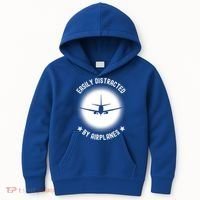 Easily Distracted By Airplanes Funny Flying Plane Gift Kids Hoodie thumb 0