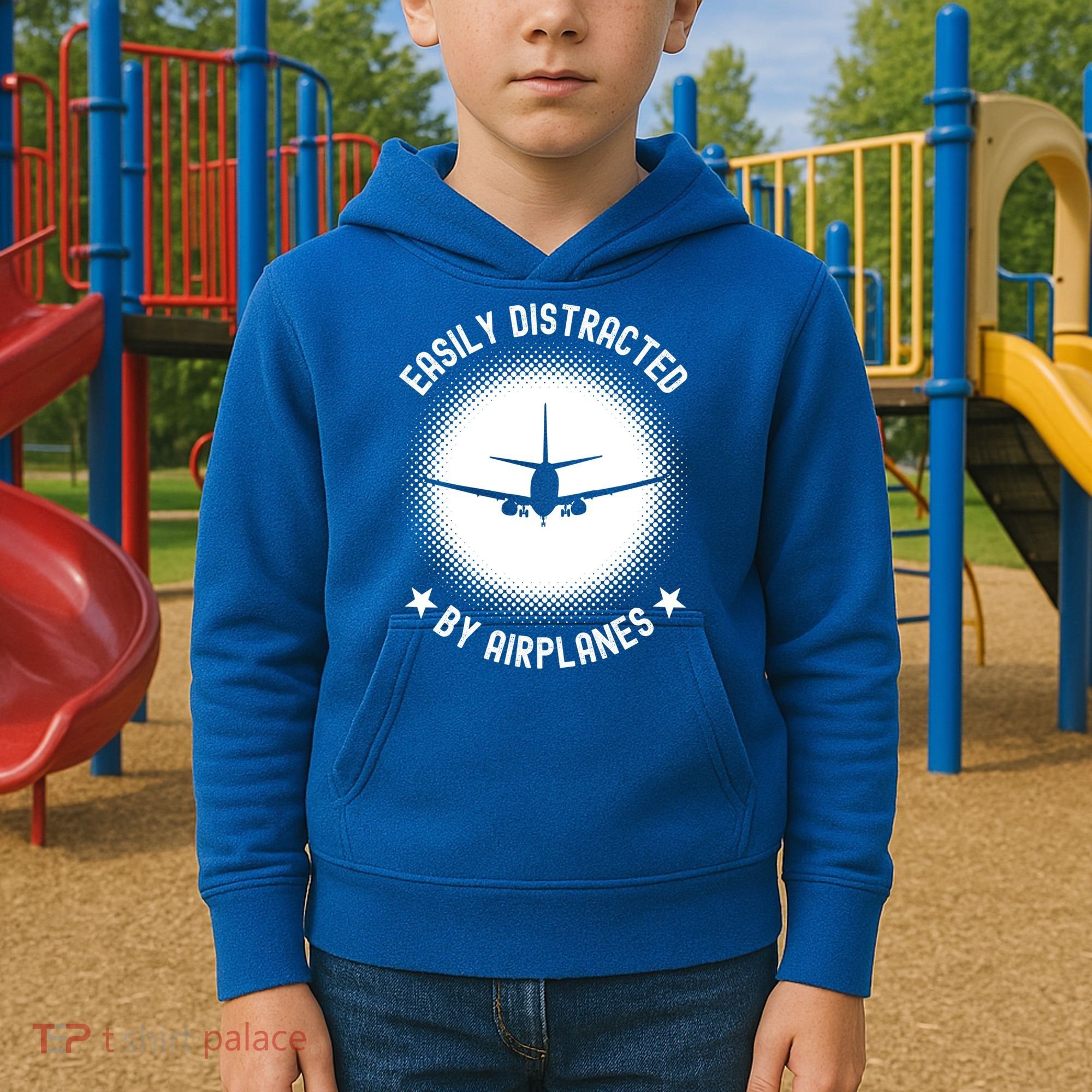Easily Distracted By Airplanes Funny Flying Plane Gift Kids Hoodie