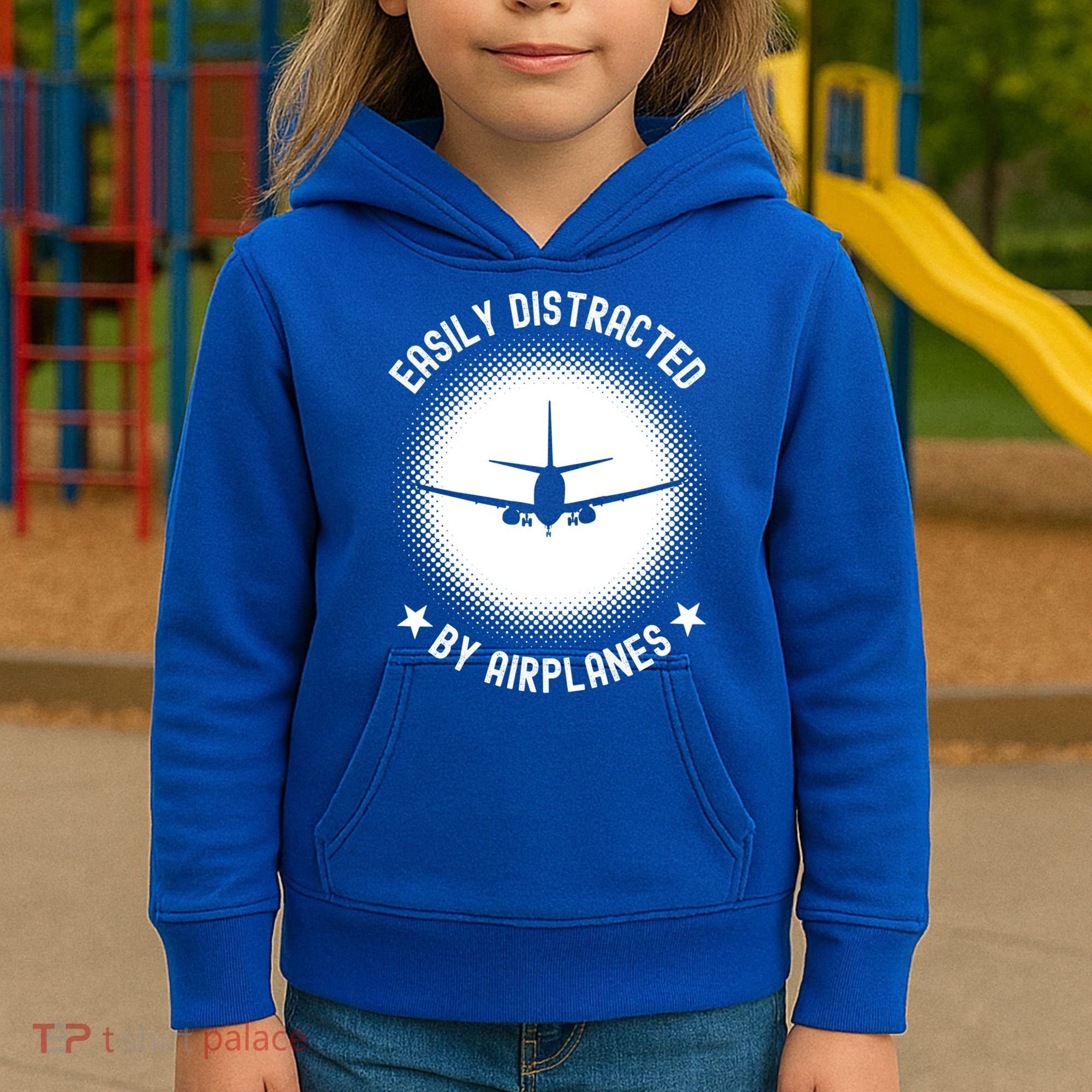 Easily Distracted By Airplanes Funny Flying Plane Gift Kids Hoodie