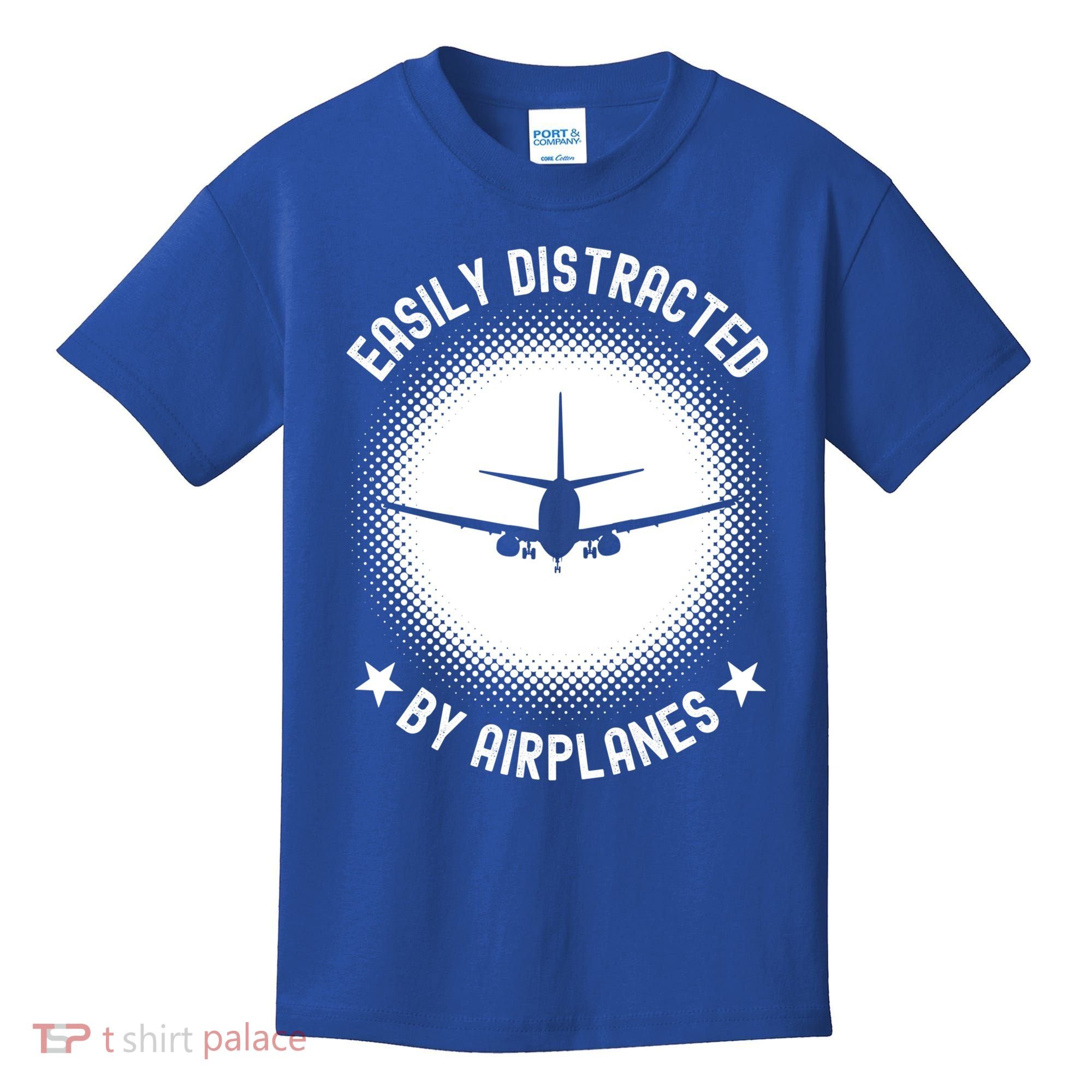 Easily Distracted By Airplanes Funny Flying Plane Gift Kids T-Shirt
