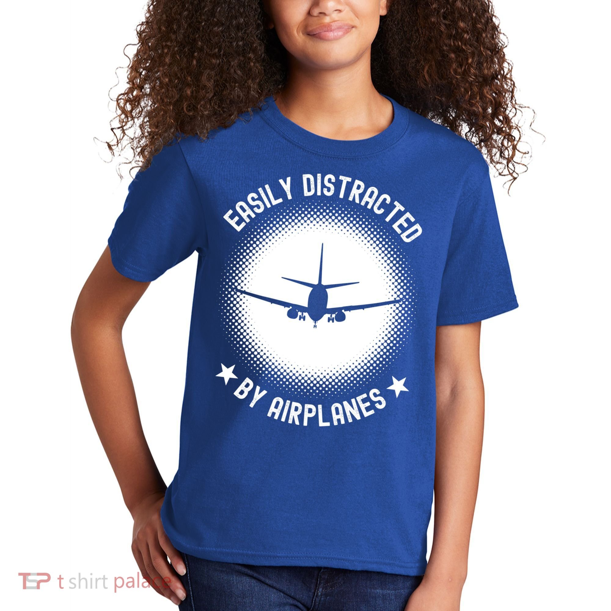 Easily Distracted By Airplanes Funny Flying Plane Gift Kids T-Shirt