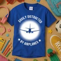 Easily Distracted By Airplanes Funny Flying Plane Gift Kids T-Shirt thumb 3