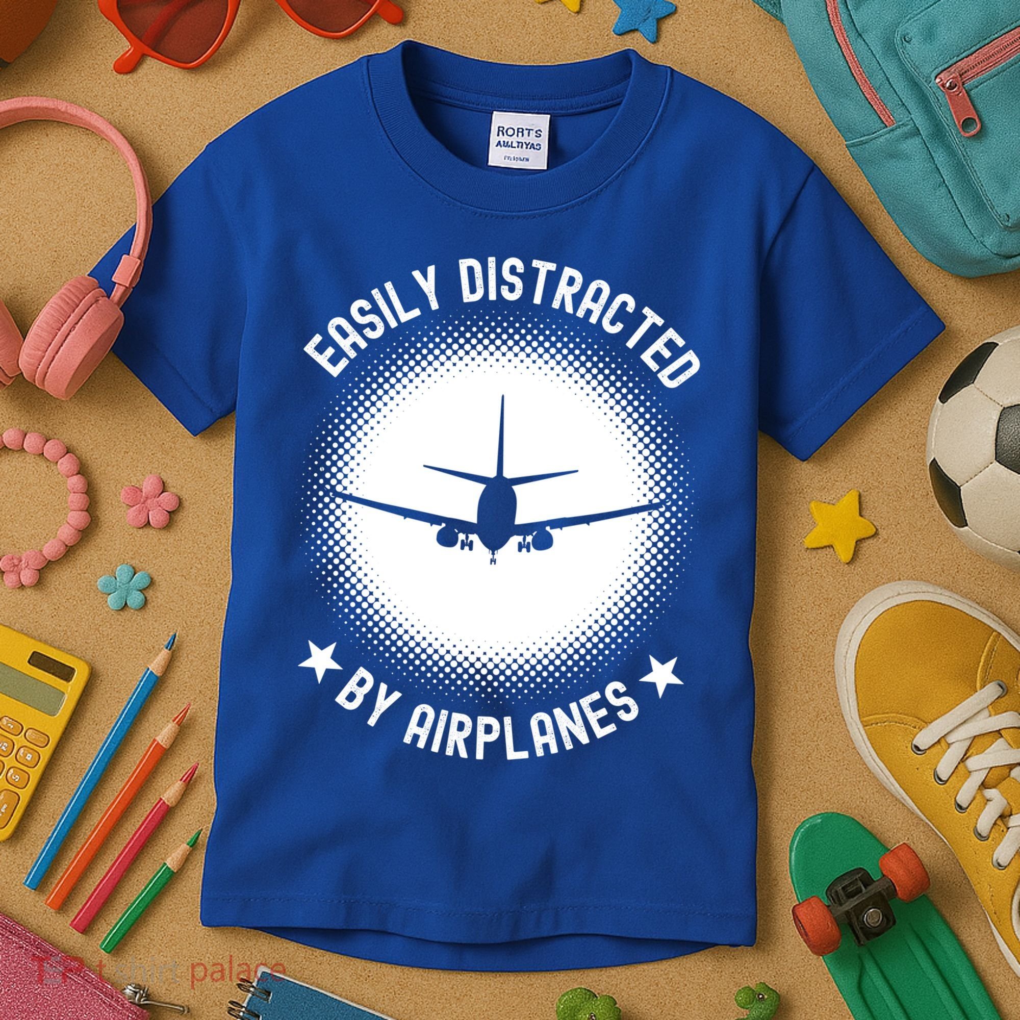 Easily Distracted By Airplanes Funny Flying Plane Gift Kids T-Shirt