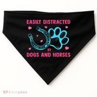 Easily Distracted By Dogs And Horses Animal Lover USA-Made Doggie Bandana thumb 0