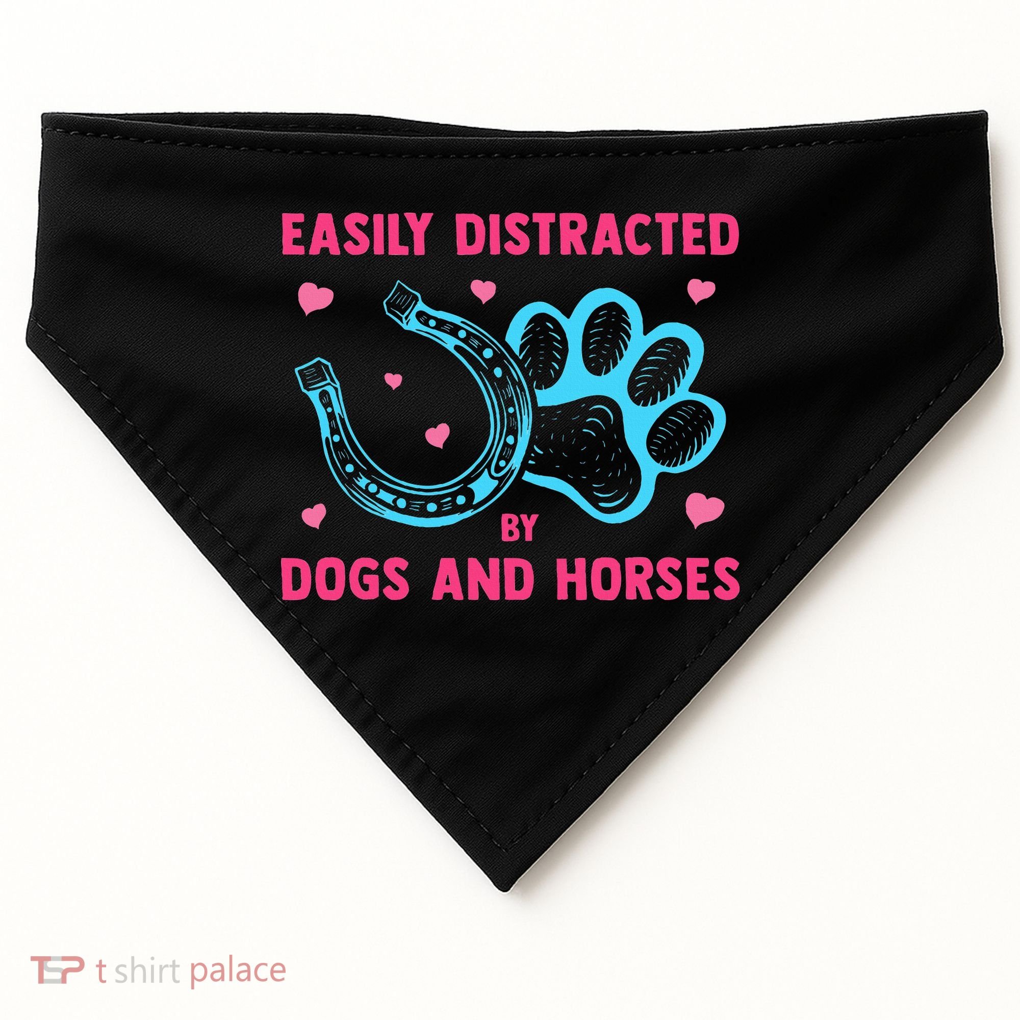 Easily Distracted By Dogs And Horses Animal Lover USA-Made Doggie Bandana