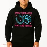 Easily Distracted By Dogs And Horses Animal Lover Hoodie thumb 2