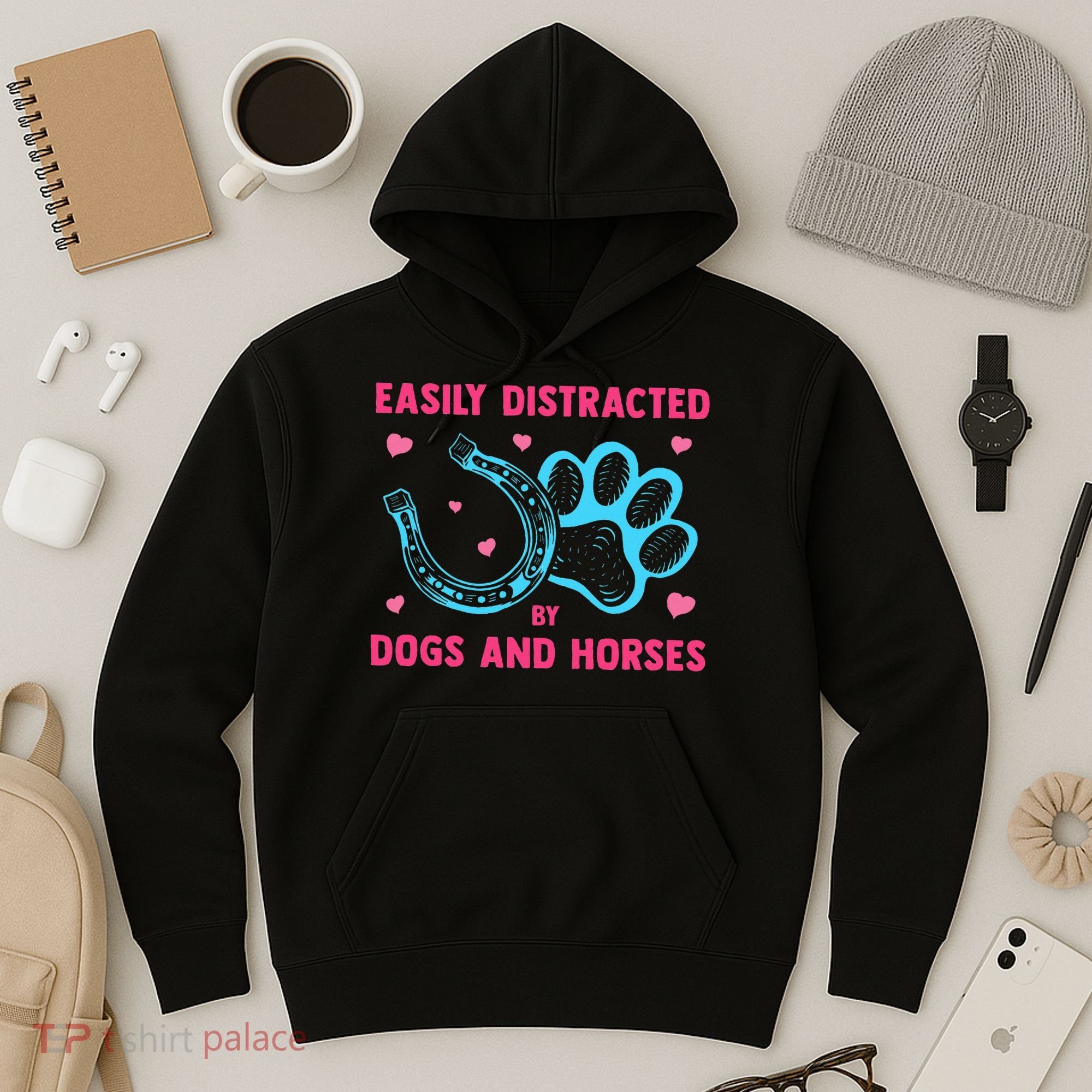 Easily Distracted By Dogs And Horses Animal Lover Hoodie