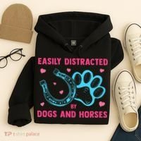 Easily Distracted By Dogs And Horses Animal Lover Hoodie thumb 4