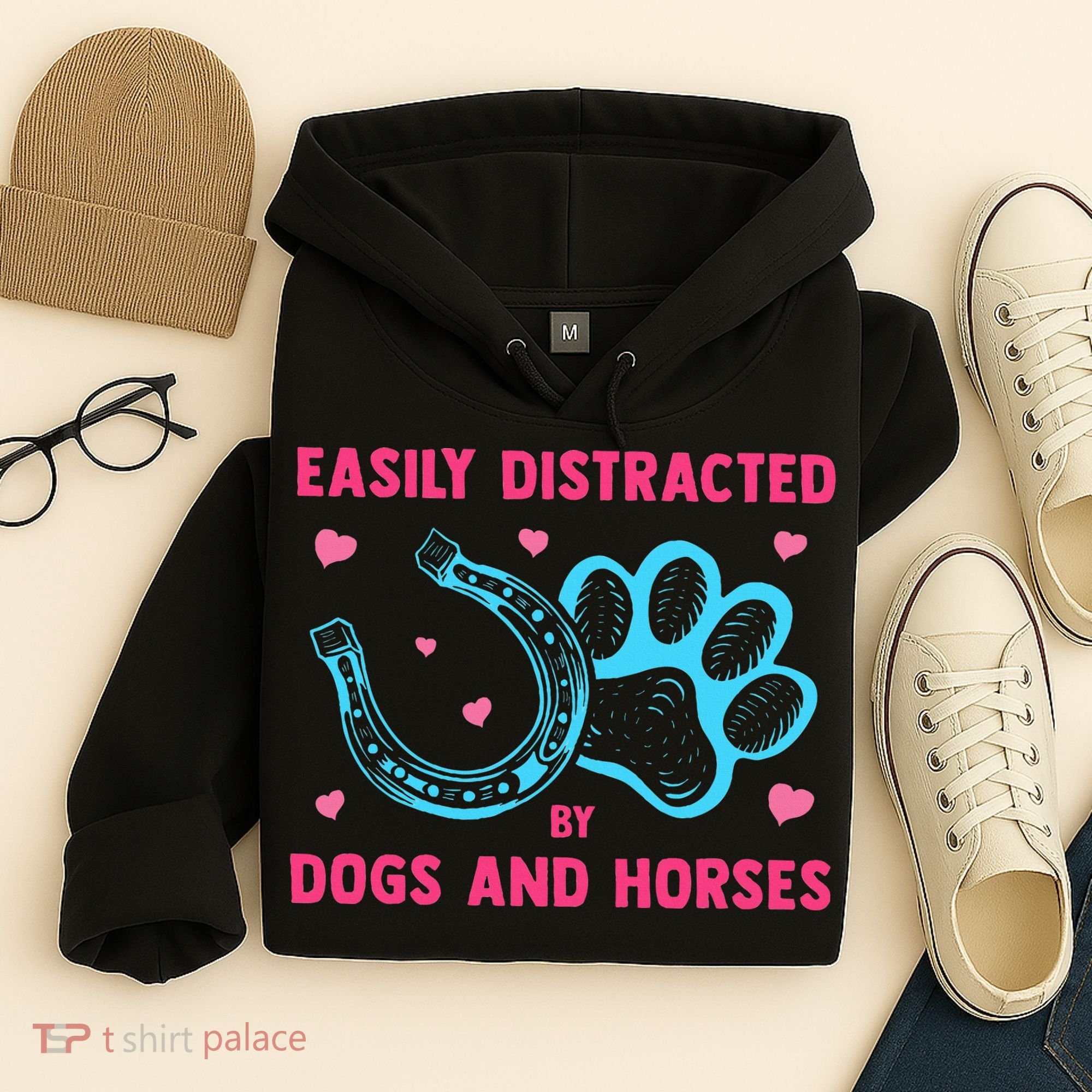 Easily Distracted By Dogs And Horses Animal Lover Hoodie