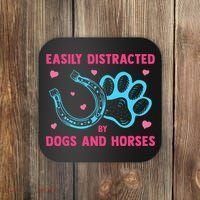Easily Distracted By Dogs And Horses Animal Lover Coaster thumb 0