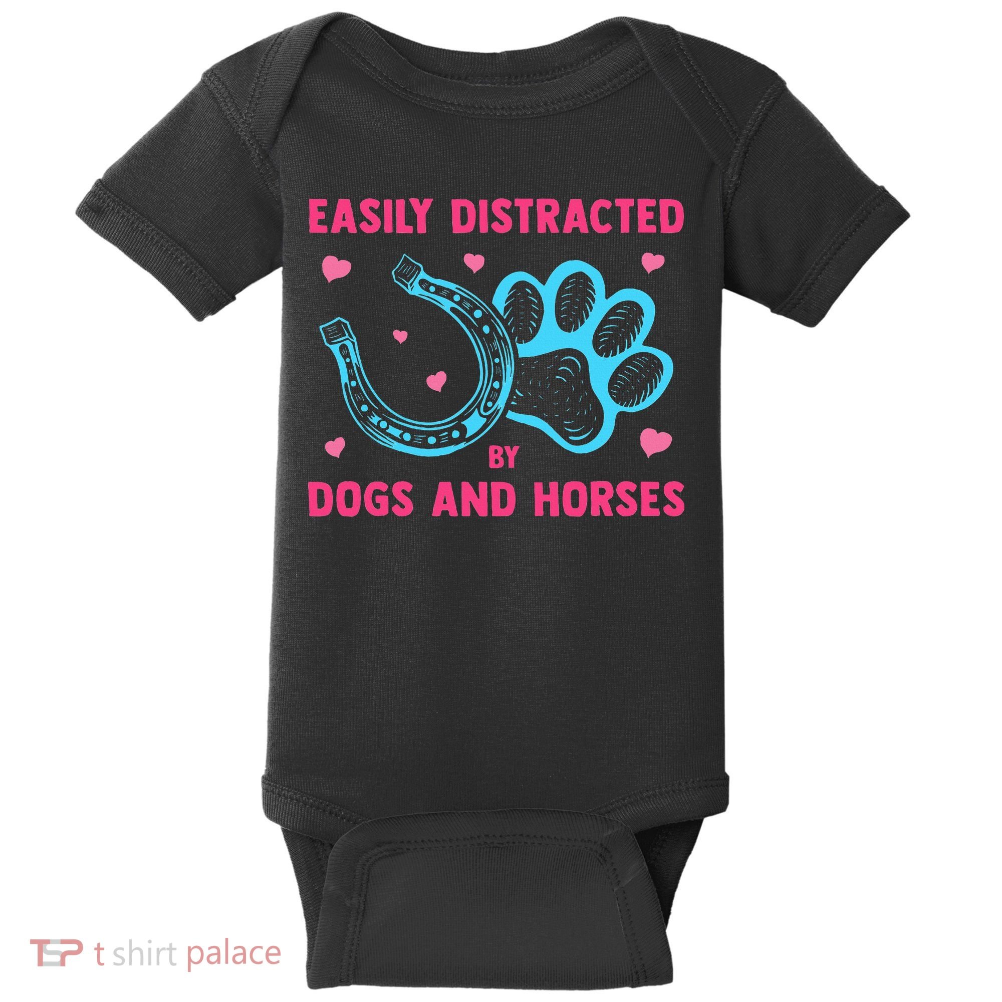 Easily Distracted By Dogs And Horses Animal Lover Baby Bodysuit