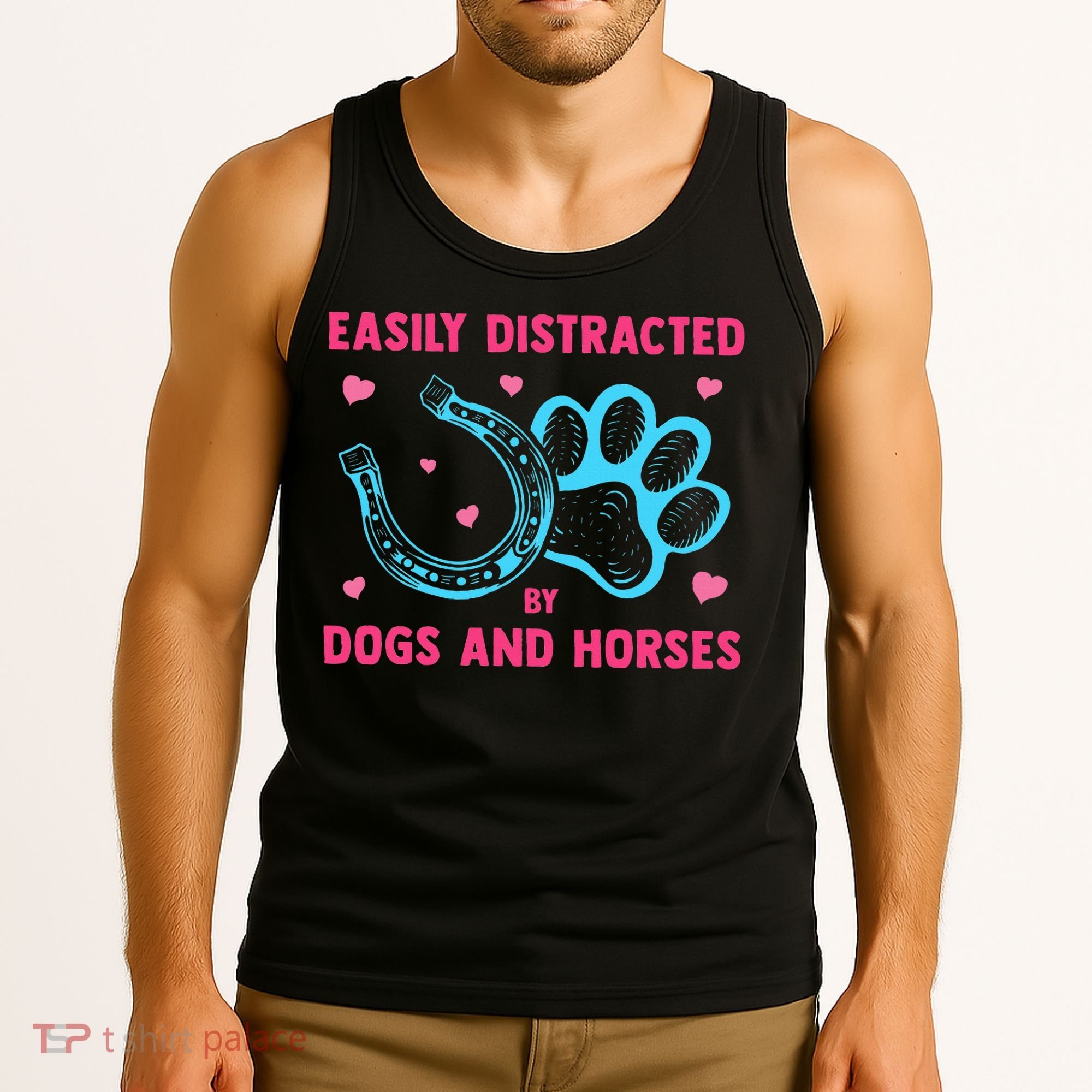 Easily Distracted By Dogs And Horses Animal Lover Tank Top