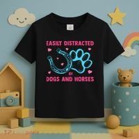 Easily Distracted By Dogs And Horses Animal Lover Toddler T-Shirt thumb 3