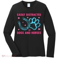 Easily Distracted By Dogs And Horses Animal Lover Women's Long Sleeve Shirt thumb 0