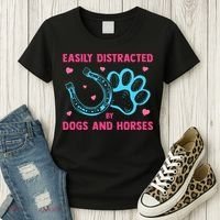 Easily Distracted By Dogs And Horses Animal Lover Women's T-Shirt thumb 3