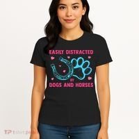 Easily Distracted By Dogs And Horses Animal Lover Women's T-Shirt thumb 4