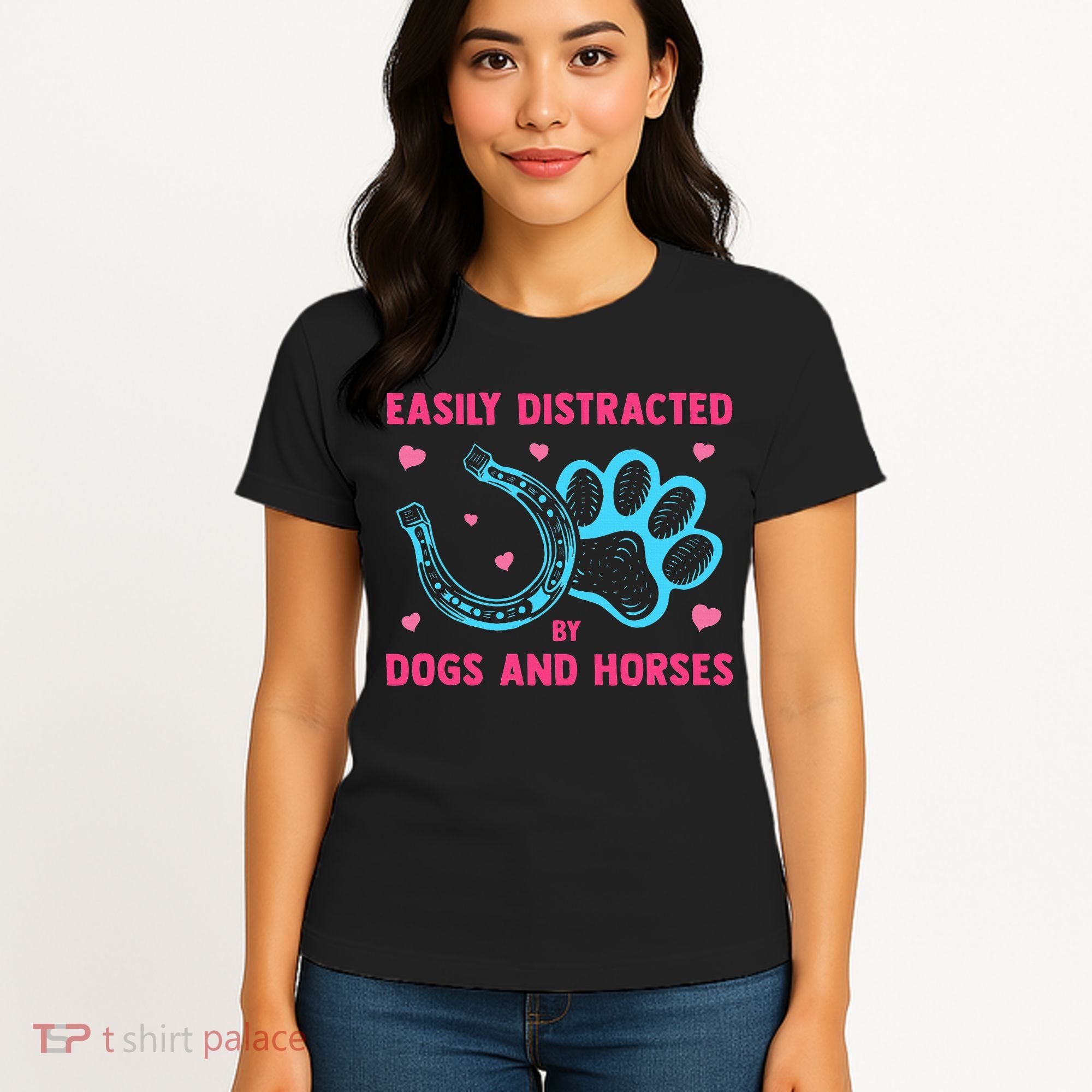 Easily Distracted By Dogs And Horses Animal Lover Women's T-Shirt