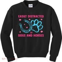 Easily Distracted By Dogs And Horses Animal Lover Kids Sweatshirt thumb 0