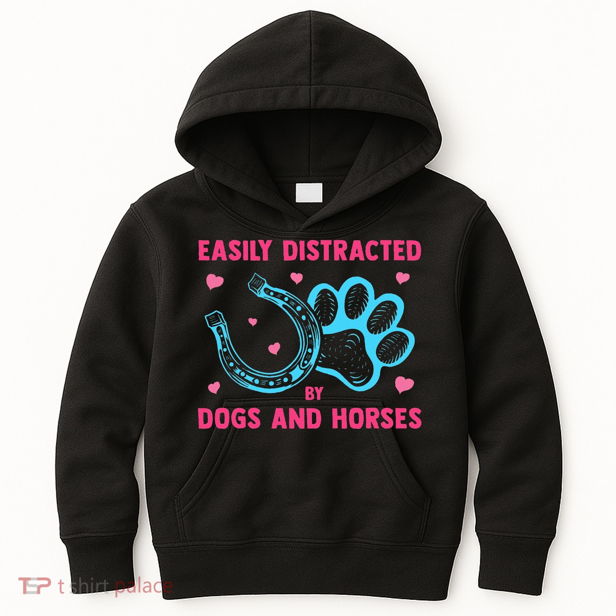 Easily Distracted By Dogs And Horses Animal Lover Kids Hoodie