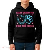 Easily Distracted By Dogs And Horses Animal Lover Kids Hoodie thumb 4