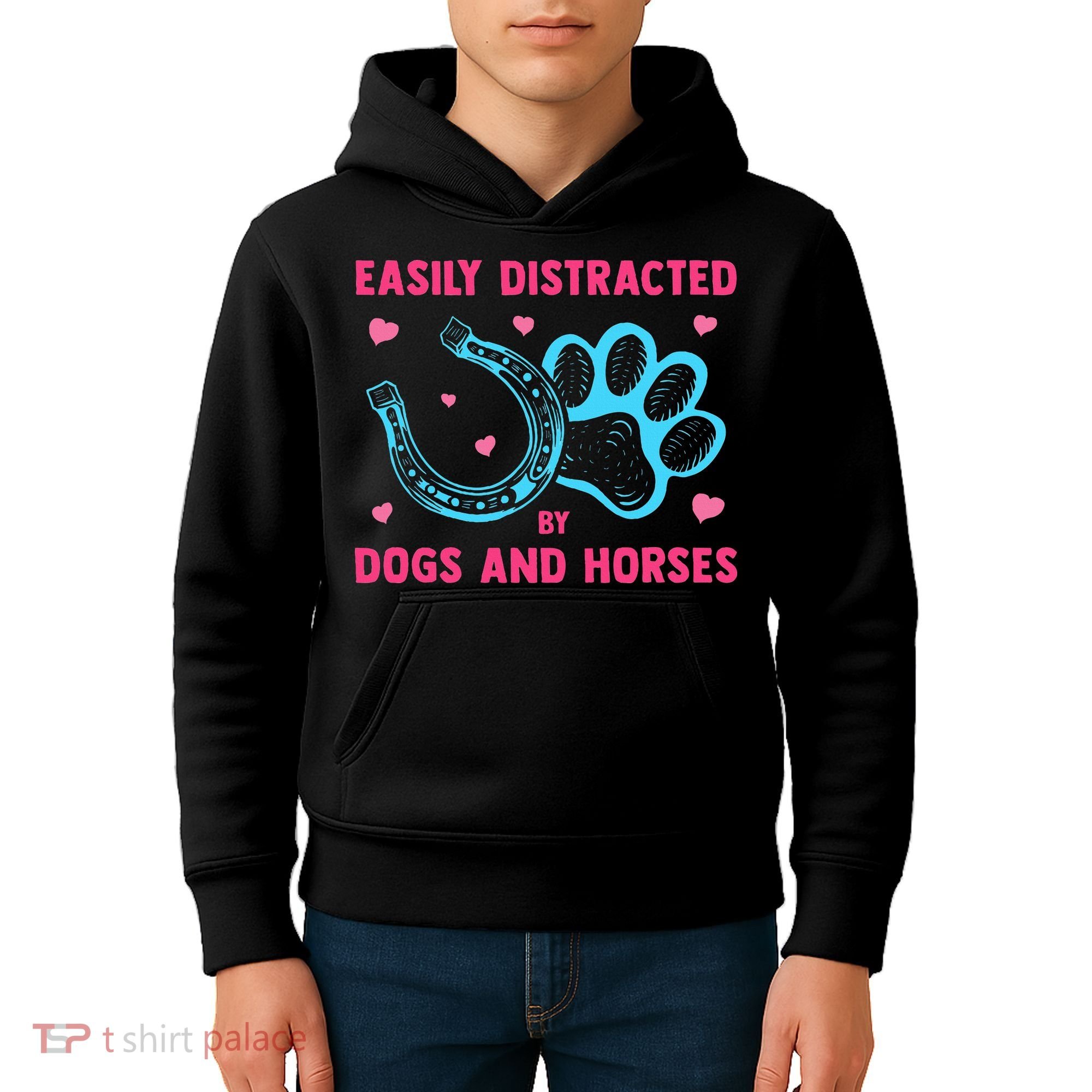 Easily Distracted By Dogs And Horses Animal Lover Kids Hoodie