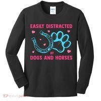 Easily Distracted By Dogs And Horses Animal Lover Kids Long Sleeve Shirt thumb 0
