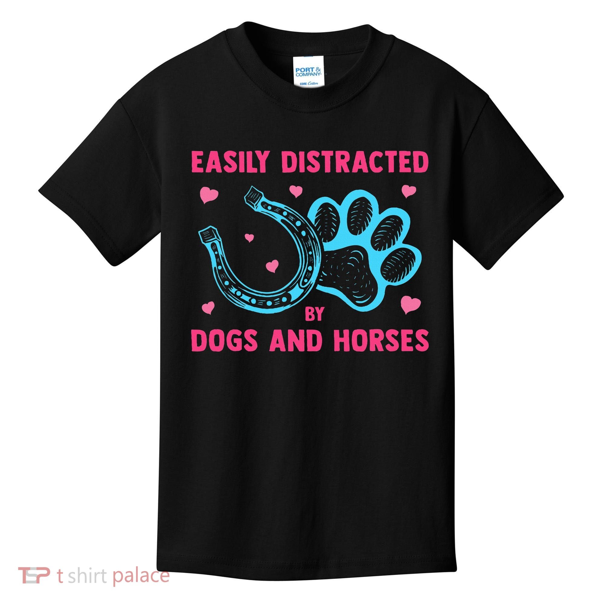 Easily Distracted By Dogs And Horses Animal Lover Kids T-Shirt