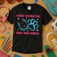 Easily Distracted By Dogs And Horses Animal Lover Kids T-Shirt thumb 3