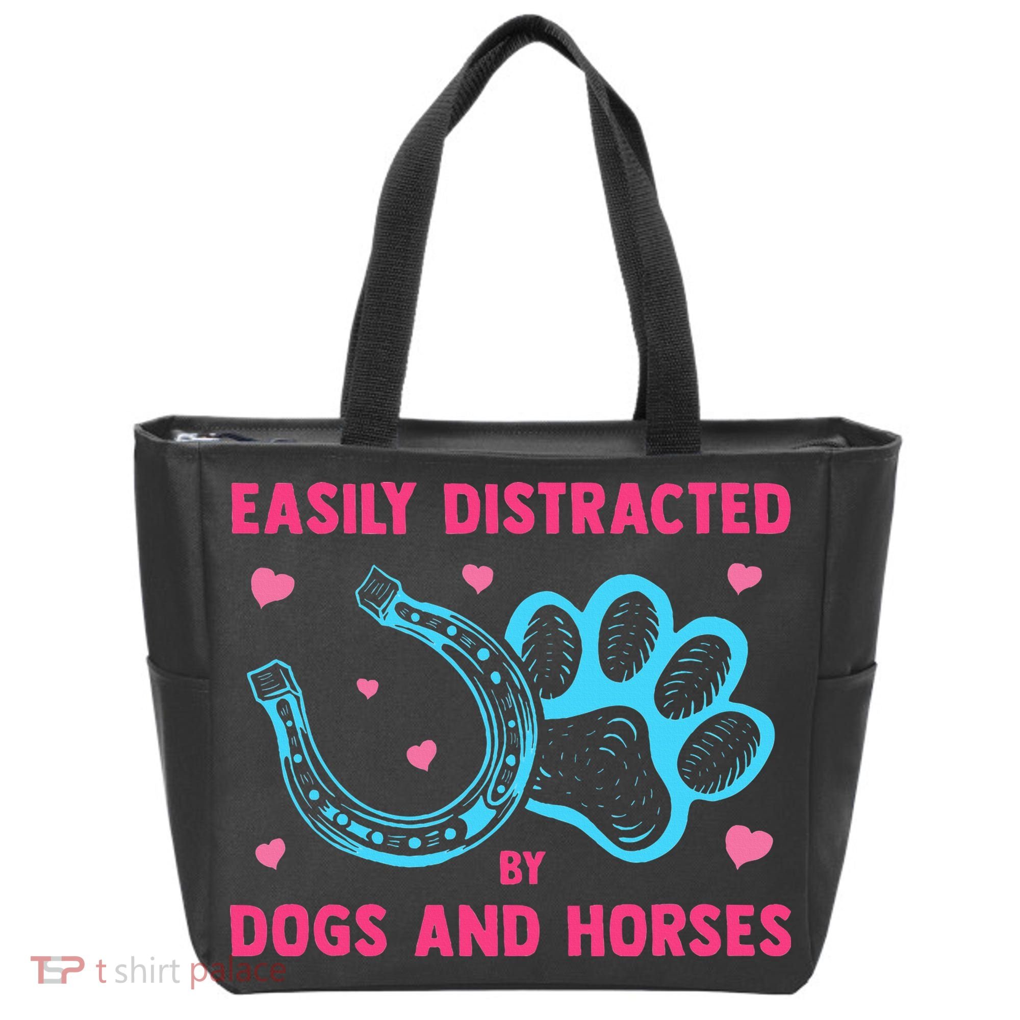 Easily Distracted By Dogs And Horses Animal Lover Tote Bag