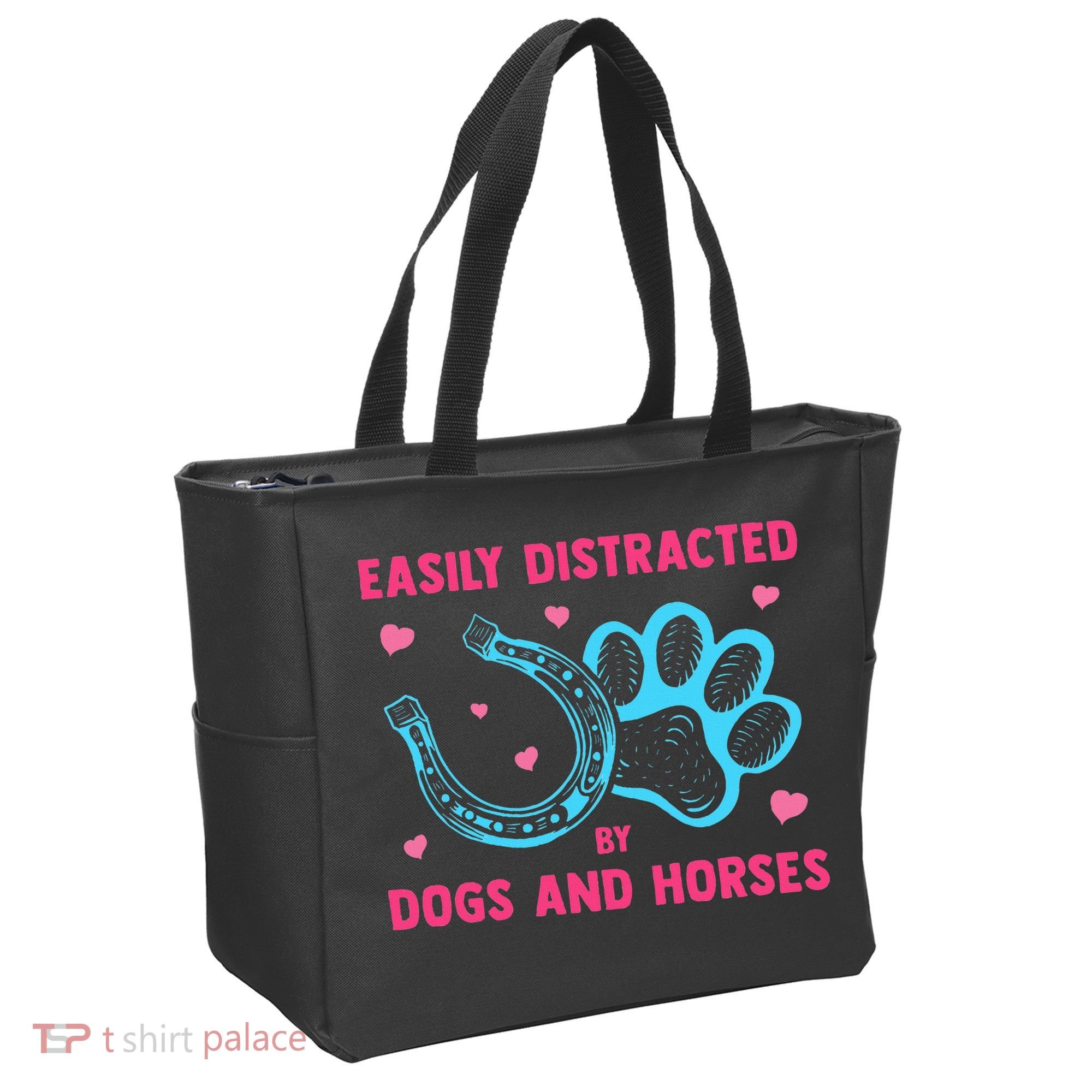 Easily Distracted By Dogs And Horses Animal Lover Tote Bag