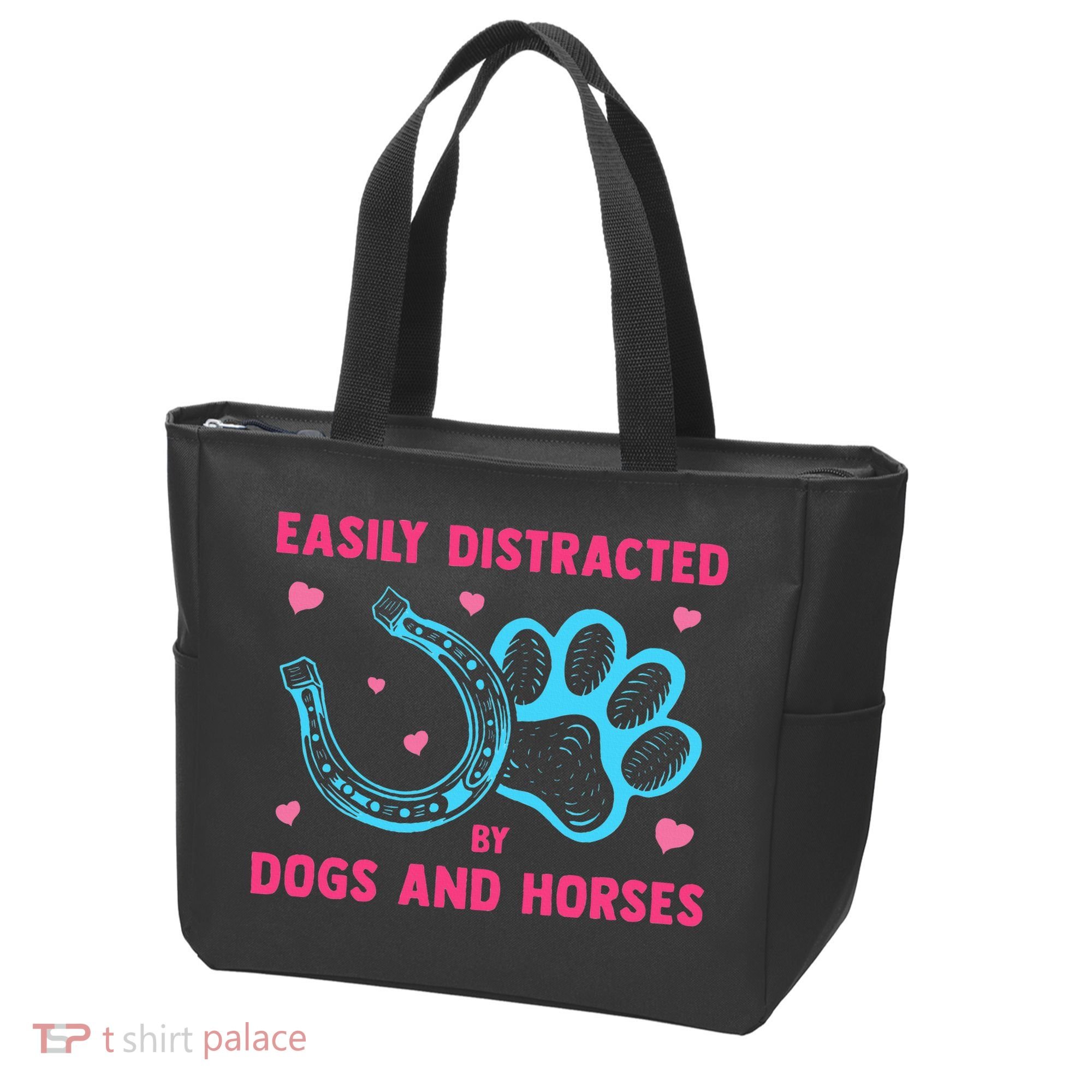 Easily Distracted By Dogs And Horses Animal Lover Tote Bag