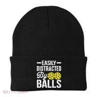 Easly Distracted By Balls Funny Pickleball Saying Beanie thumb 0