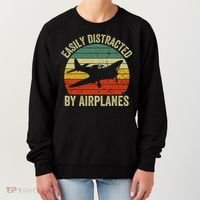 Easily Distracted By Airplanes Lover Pilot Funny Aviation Women's Sweatshirt thumb 0