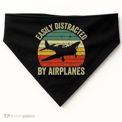 Easily Distracted By Airplanes Lover Pilot Funny Aviation USA-Made Doggie Bandana