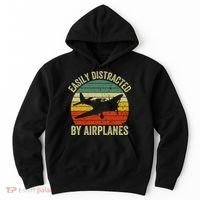 Easily Distracted By Airplanes Lover Pilot Funny Aviation Hoodie thumb 0