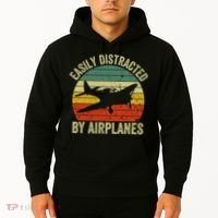 Easily Distracted By Airplanes Lover Pilot Funny Aviation Hoodie thumb 2