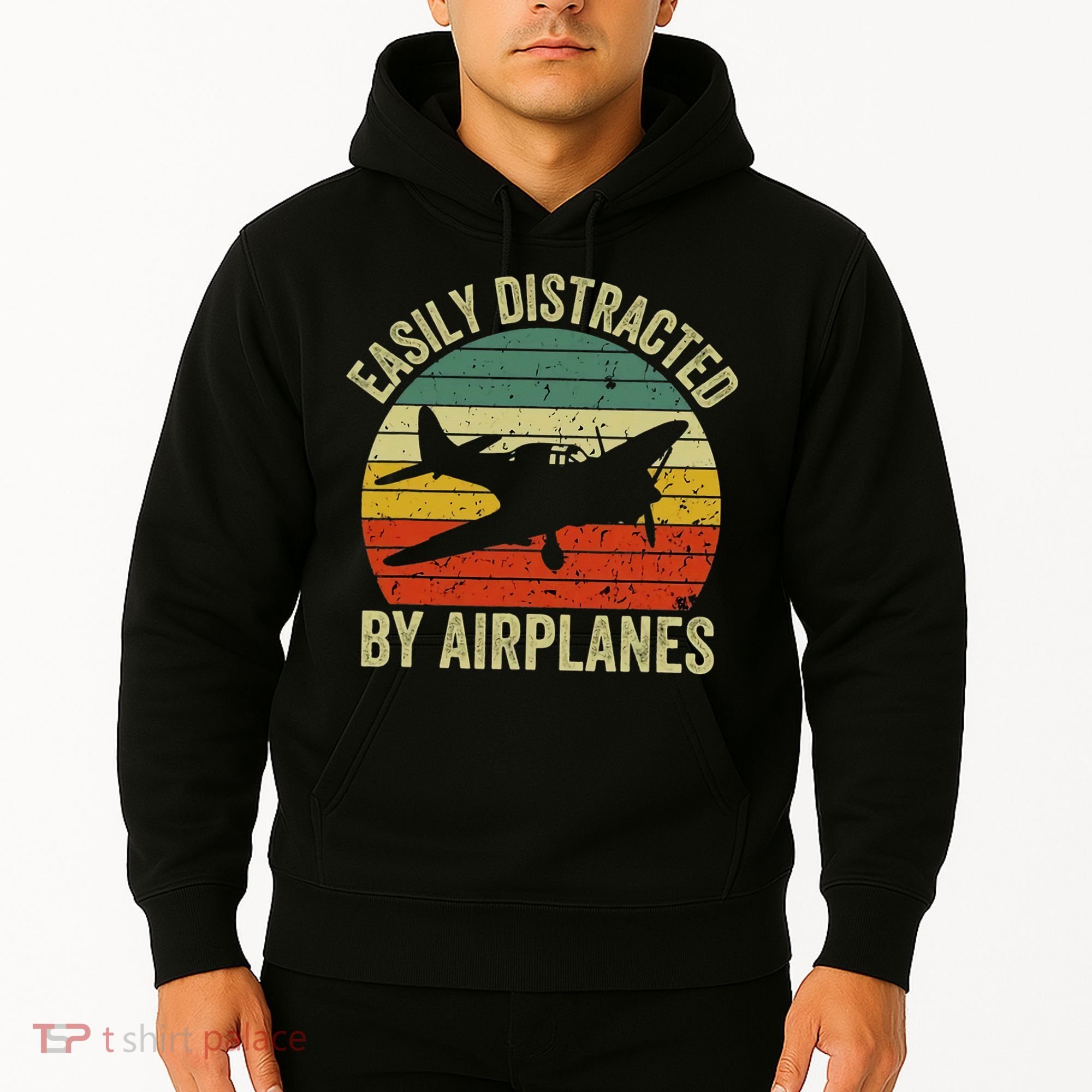 Easily Distracted By Airplanes Lover Pilot Funny Aviation Hoodie