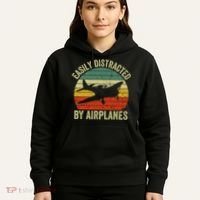 Easily Distracted By Airplanes Lover Pilot Funny Aviation Hoodie thumb 5