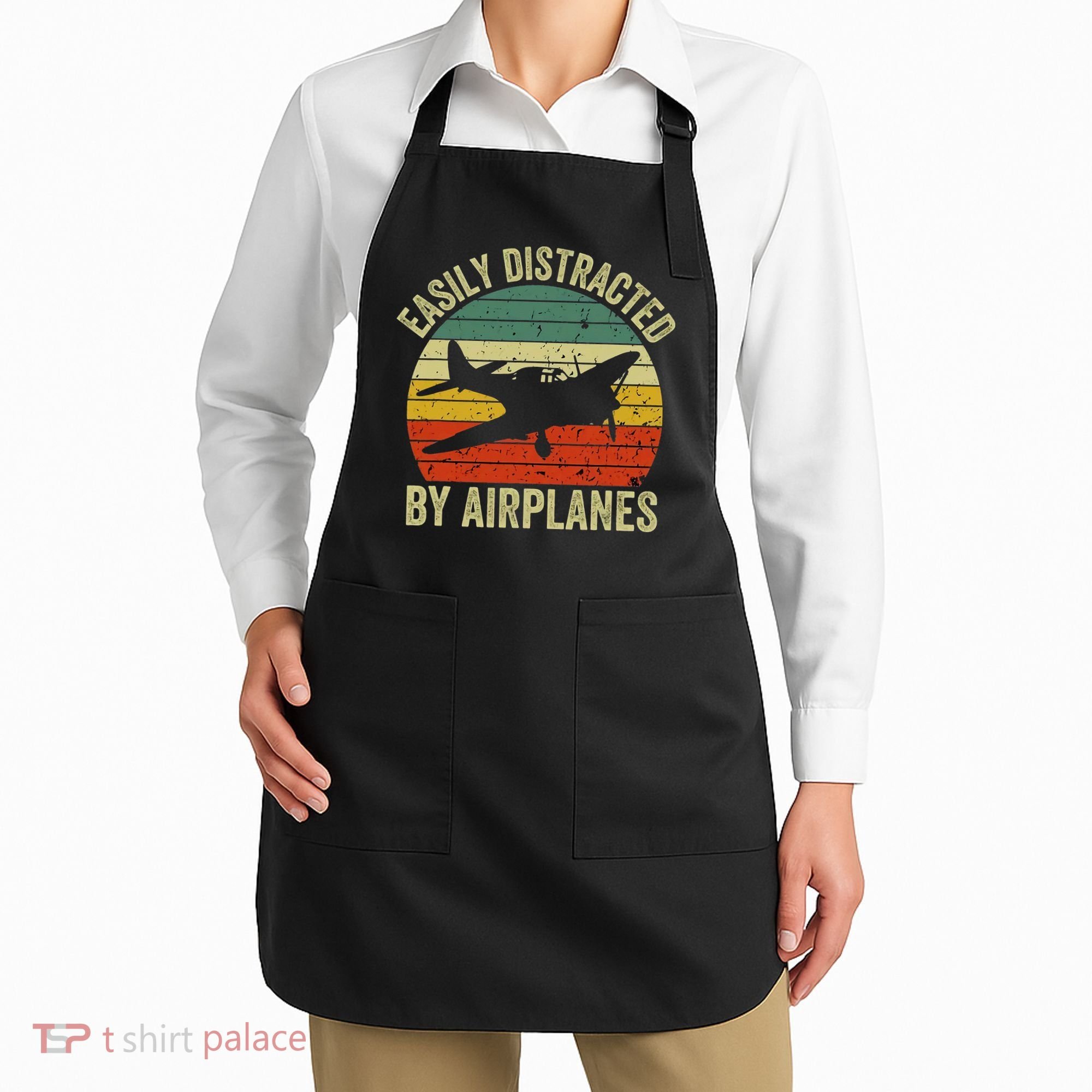 Easily Distracted By Airplanes Lover Pilot Funny Aviation Apron
