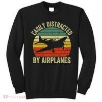 Easily Distracted By Airplanes Lover Pilot Funny Aviation Sweatshirt thumb 0