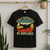 Easily Distracted By Airplanes Lover Pilot Funny Aviation T-Shirt thumb 2